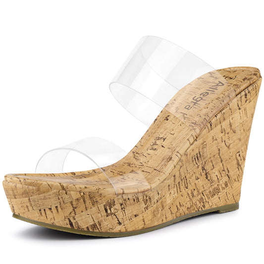 Sandalias de plataforma con tiras transparentes y tacón de cuña para mujer