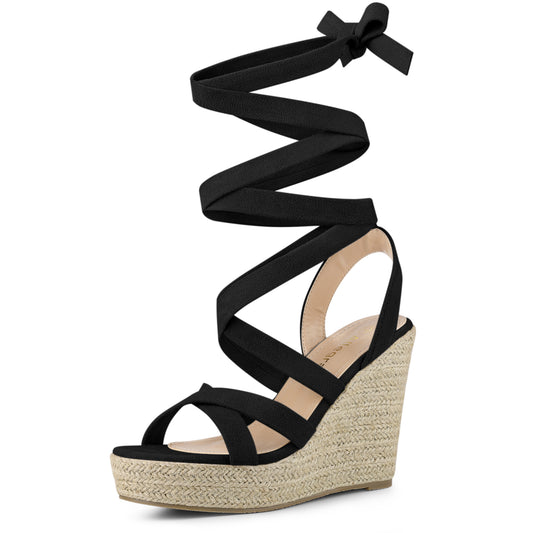 Alpargatas de plataforma con cordones y cuña para mujer
