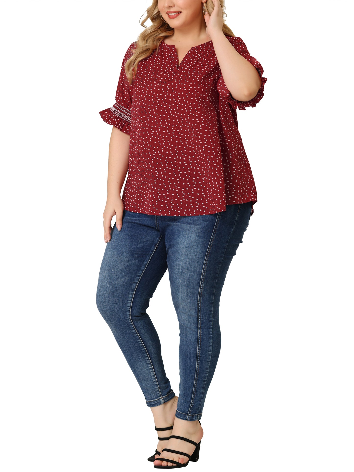 Women's Plus Size Blouse Pin Dots Smocked Floral Boho Blouse