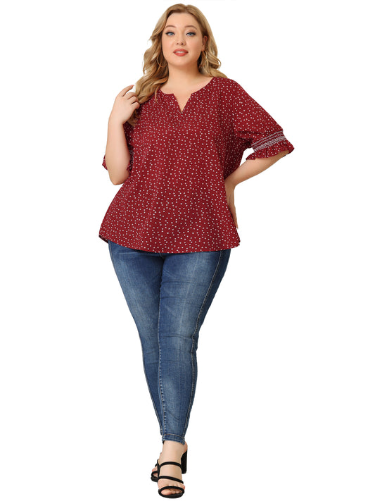 Women's Plus Size Blouse Pin Dots Smocked Floral Boho Blouse