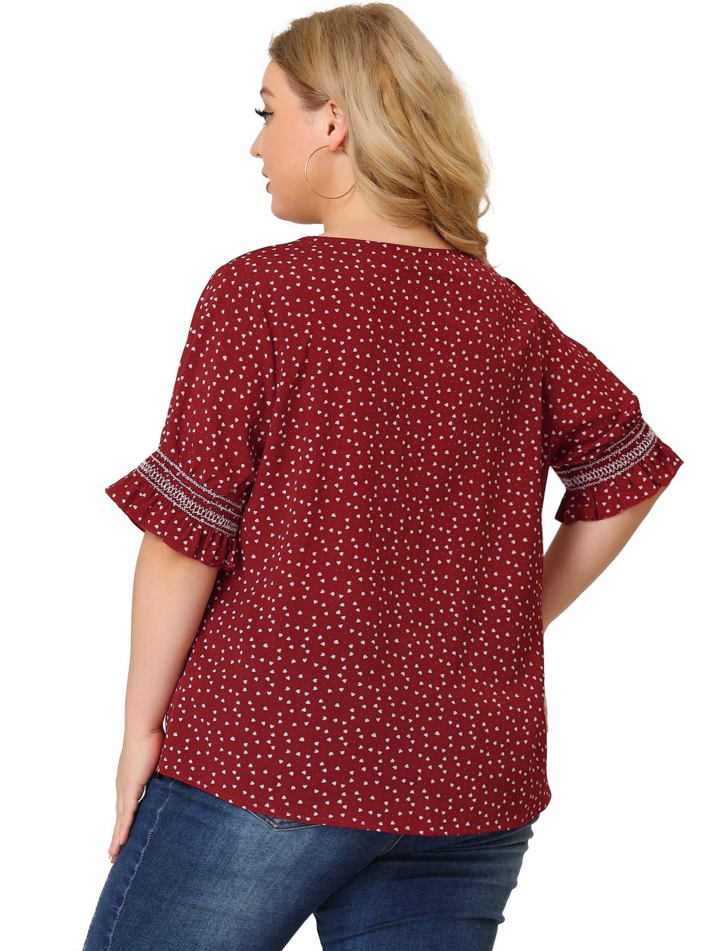 Women's Plus Size Blouse Pin Dots Smocked Floral Boho Blouse