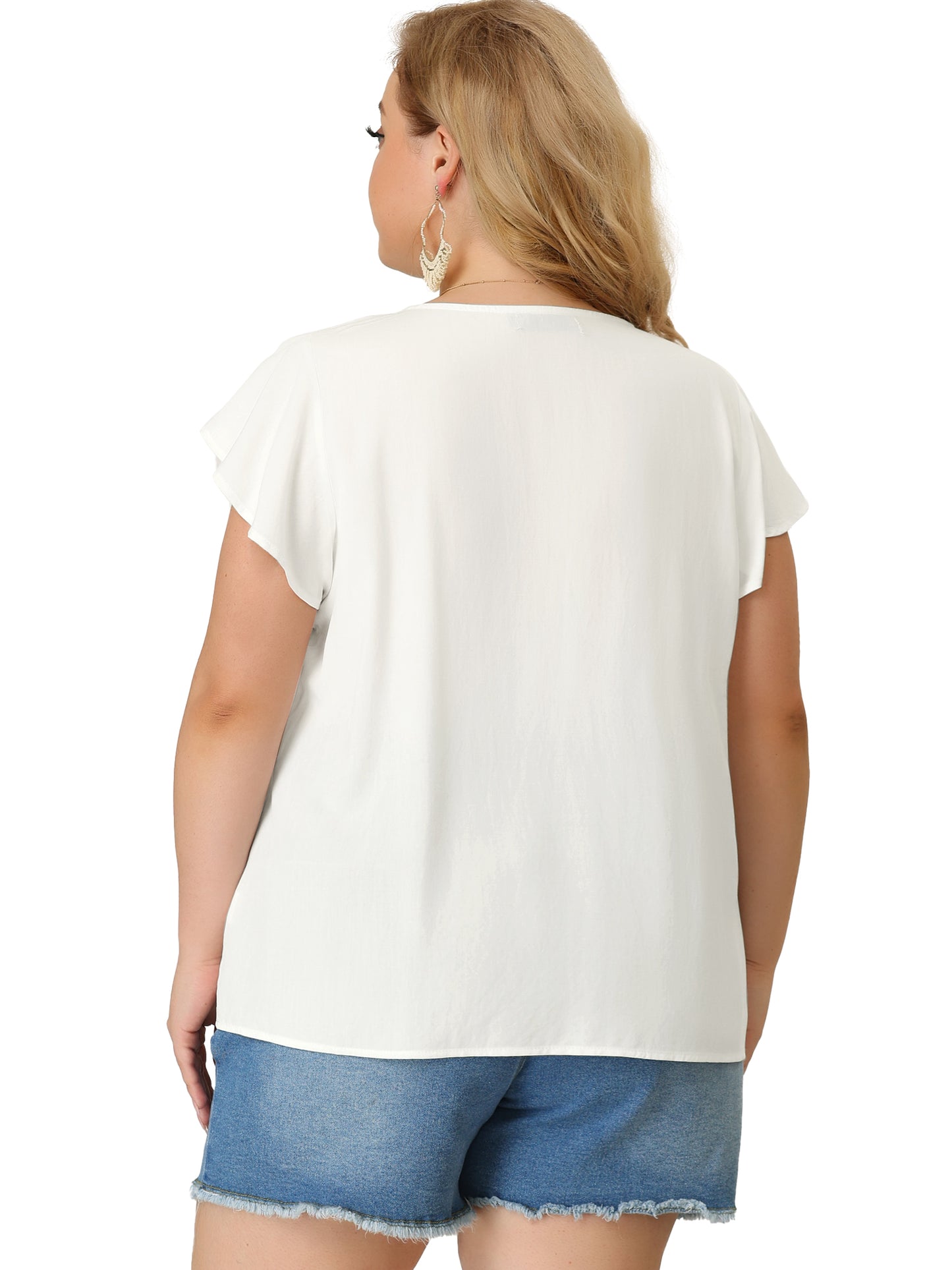 Women's Plus Size Blouse Ruffle Sleeve Peasant Tie Neck Boho Summer Top
