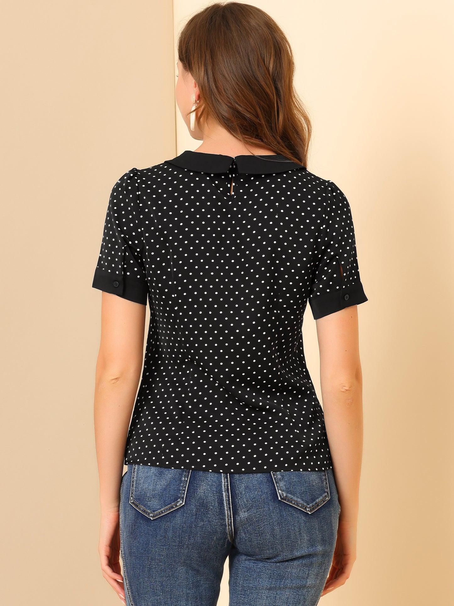 [PACK SALES] Women's 2 Pieces Contrast Peter Pan Collar Polka Dots Short Sleeve Top