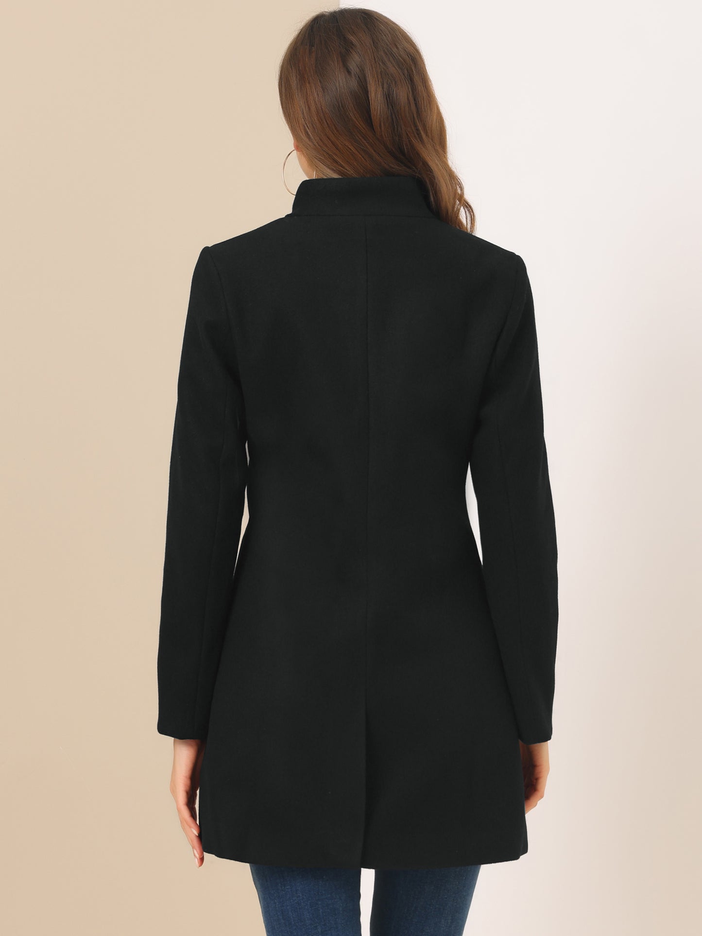 Women's Winter Overcoat Mid-Long Stand Collar Single Breasted Coat Outerwear, Deep Colors
