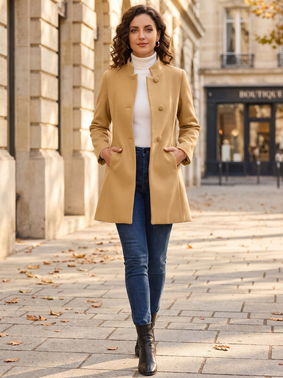 Women's Winter Overcoat Mid-Long Stand Collar Outerwear Single Breasted Coat (Available in Plus Size)