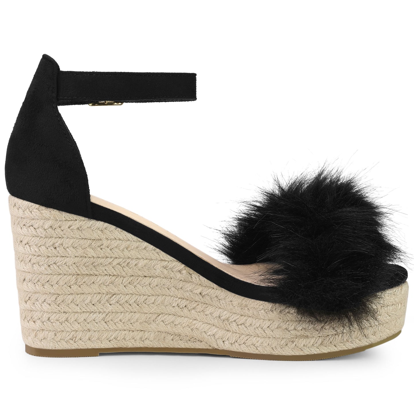 Women's Espadrille Platform Heels Faux Fur Wedge Sandals