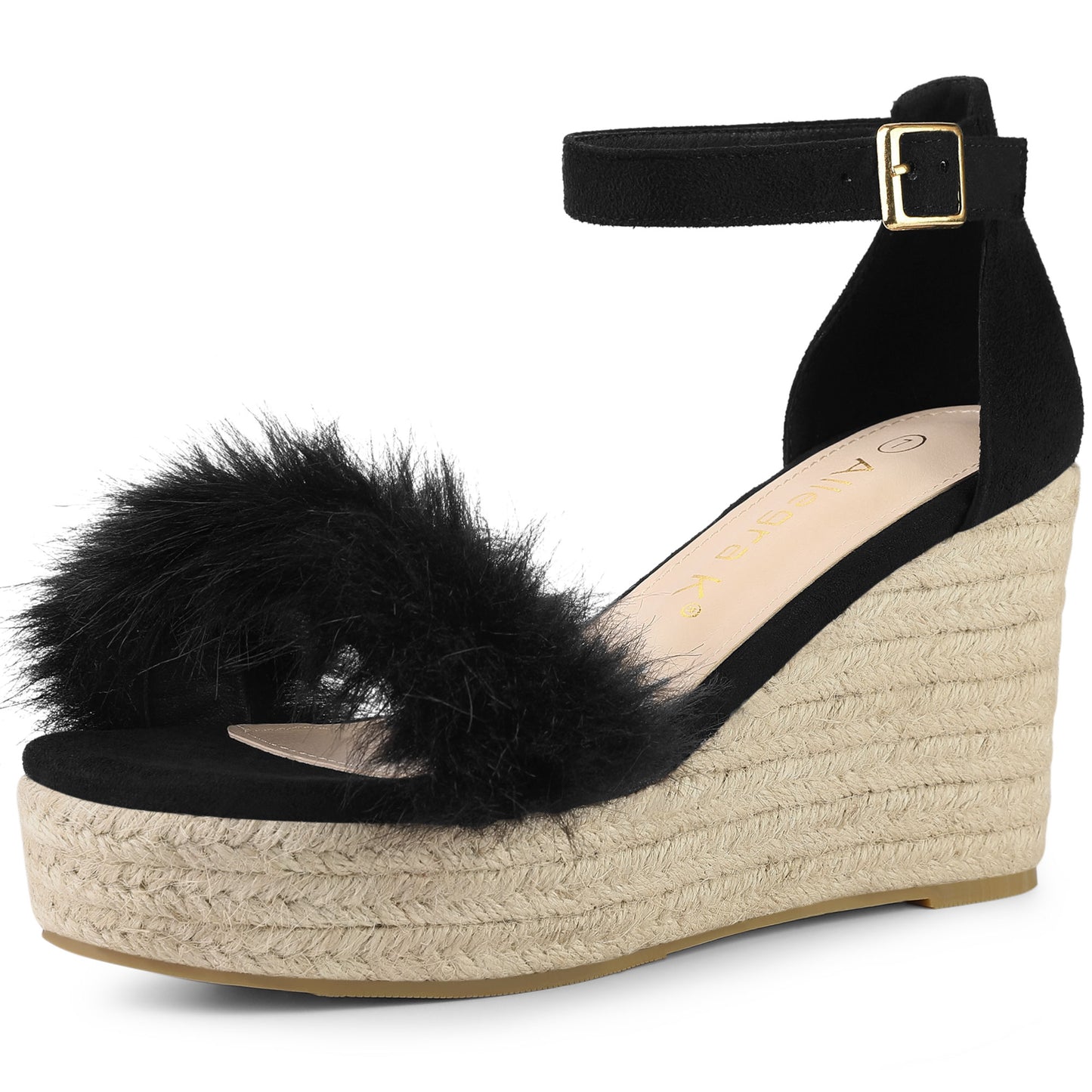 Women's Espadrille Platform Heels Faux Fur Wedge Sandals