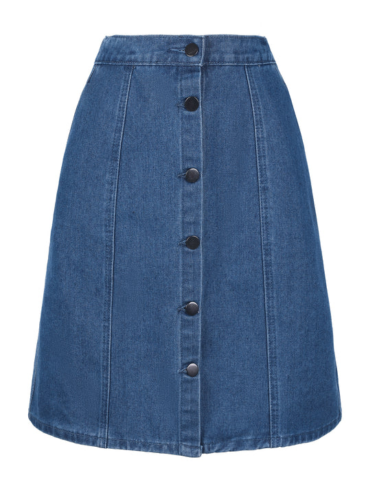 Women's Denim Skirts Summer Casual A-Line Short Button Down Jean Skirt (Available in Plus Size)
