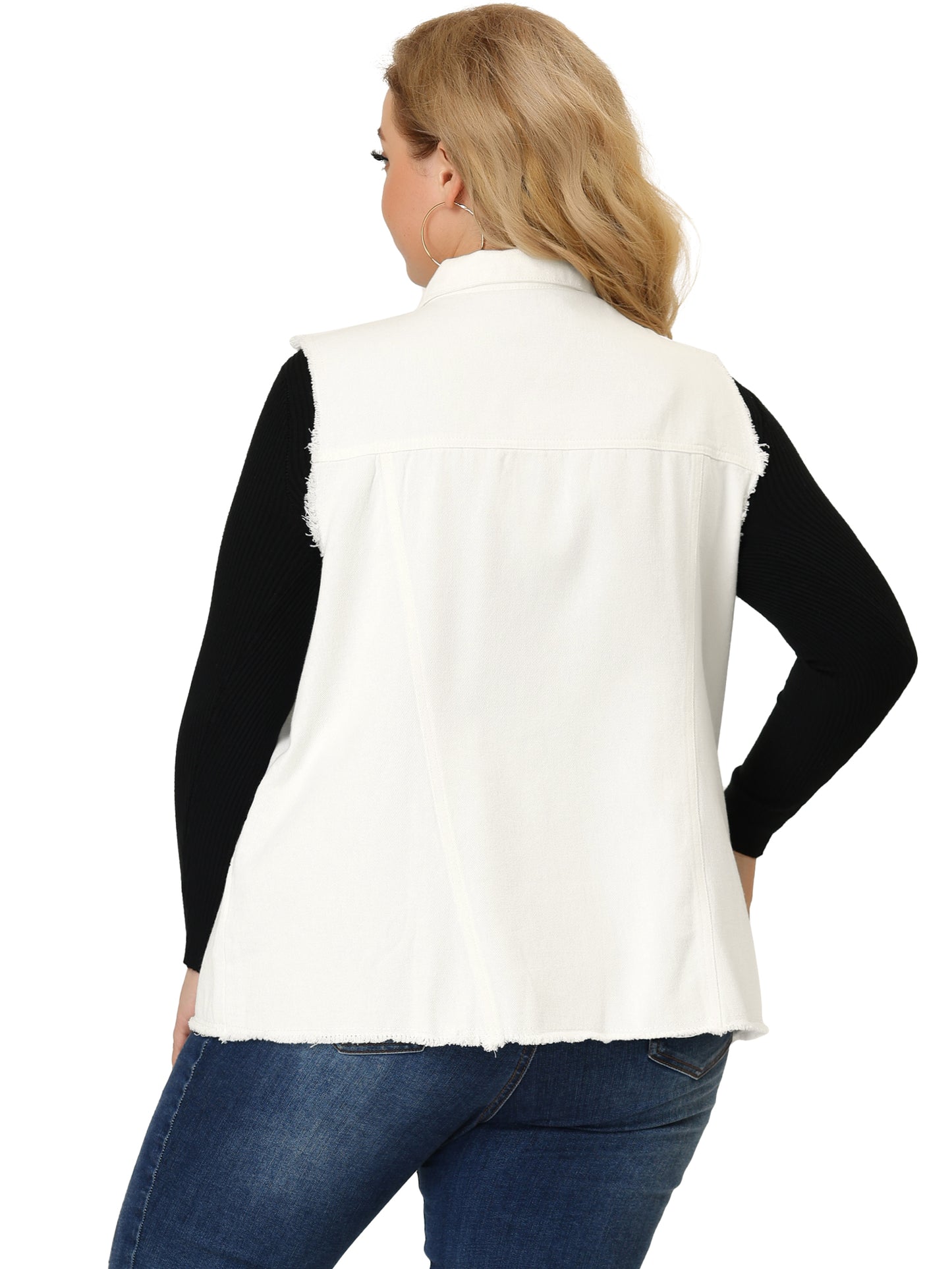 Chaqueta vaquera de talla grande para mujer, con botones, solapa delantera, deshilachada, lavada, sin mangas, chaleco vaquero largo