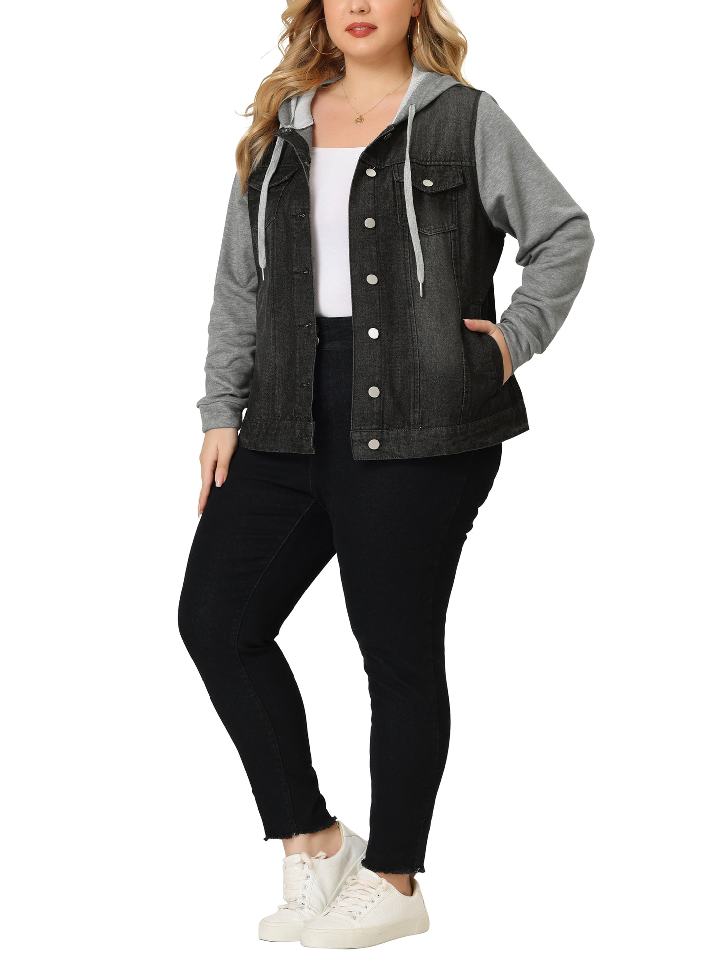 Chaqueta vaquera de talla grande para mujer con capucha, manga larga, estilo western, informal, con capucha, chaqueta vaquera
