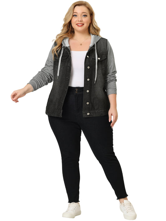 Chaqueta vaquera de talla grande para mujer con capucha, manga larga, estilo western, informal, con capucha, chaqueta vaquera