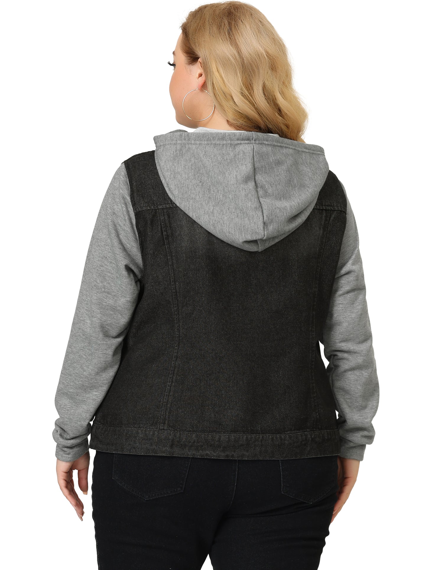 Chaqueta vaquera de talla grande para mujer con capucha, manga larga, estilo western, informal, con capucha, chaqueta vaquera