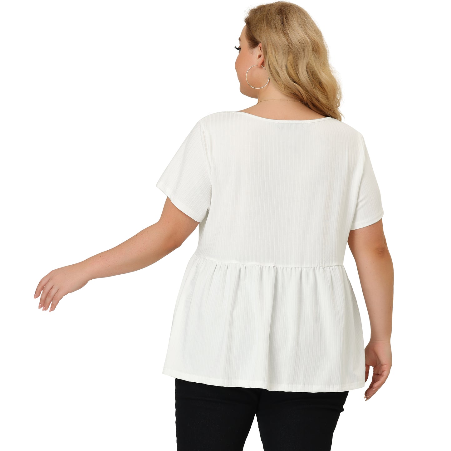 Women's Plus Size Tee Shirts Square Neck Textured Printed Peplum Summer Short Sleeve Top