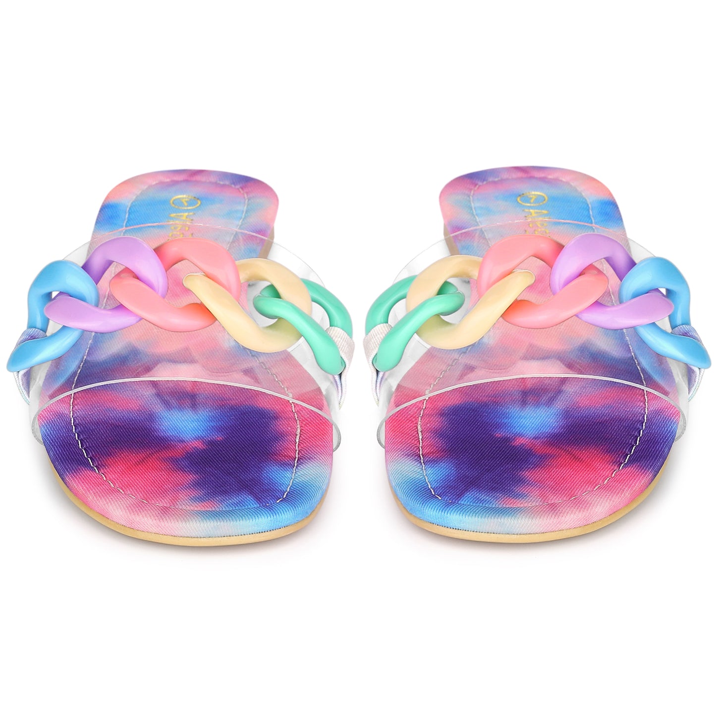 Women's Tie Dye Chain Clear Slides Slip On Sandals
