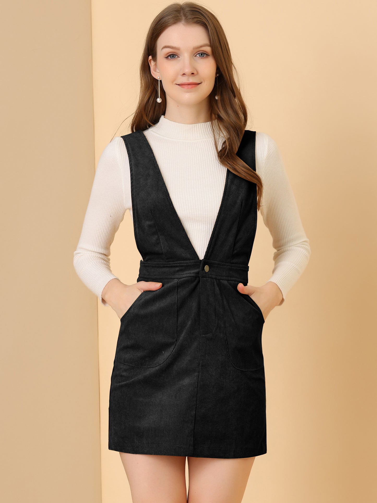 Women's Corduroy Overall Pinafore Dress Strap Suspender Skirt