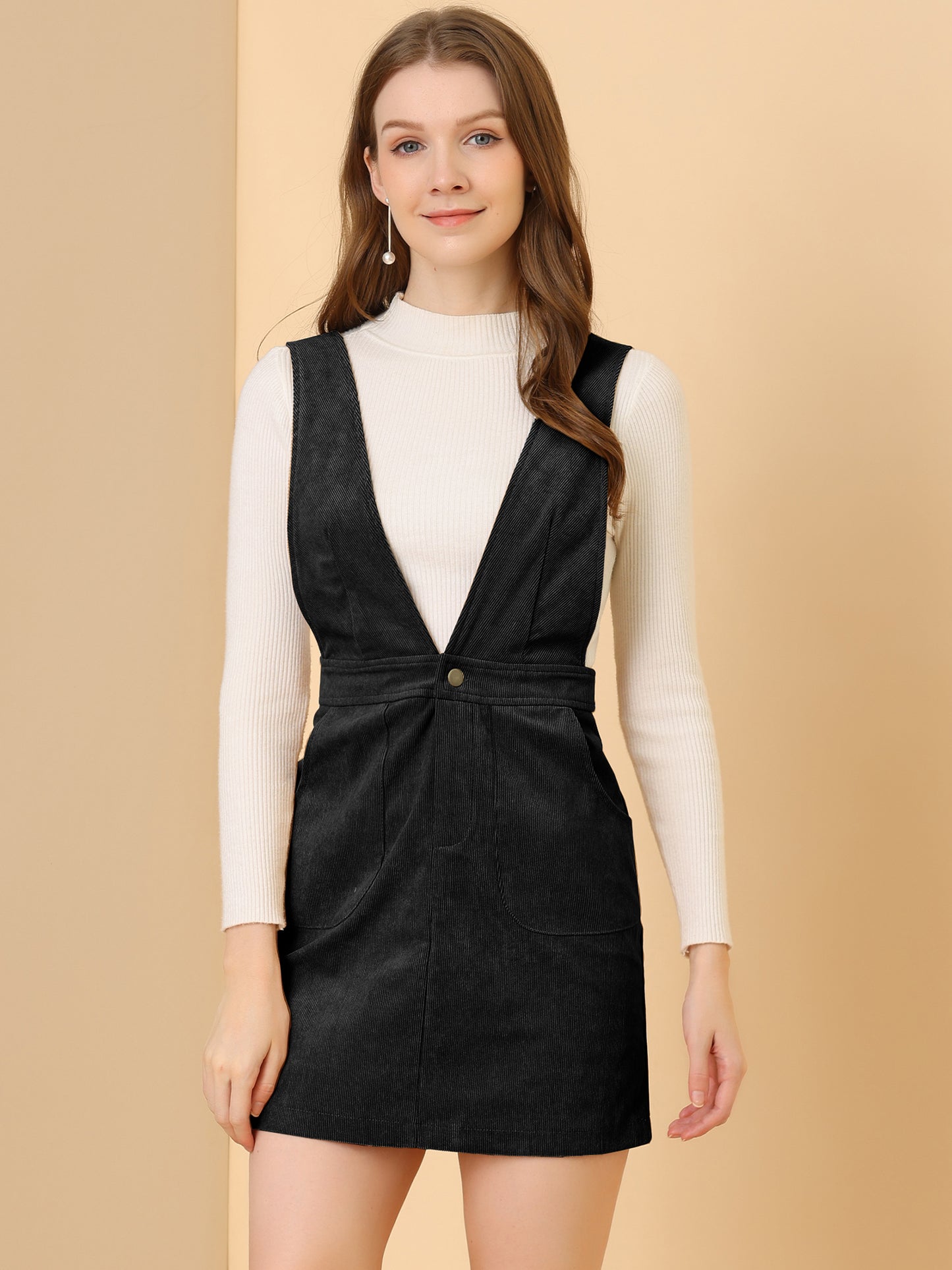 Women's Corduroy Overall Pinafore Dress Strap Suspender Skirt