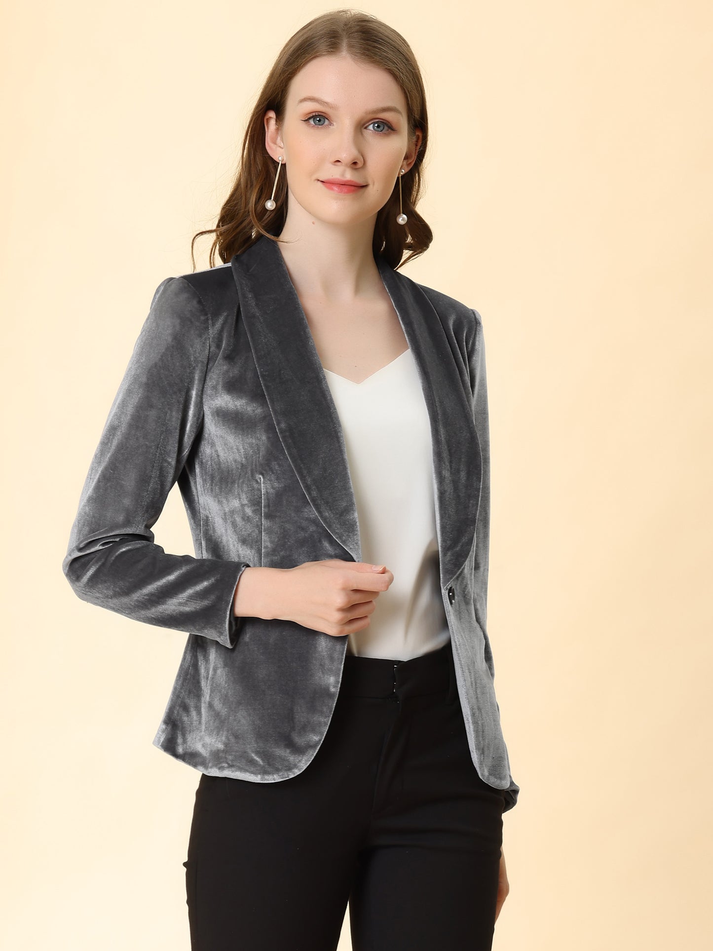 Women's Shawl Collar 1 Button Velvet Blazer (Available in Plus Size)