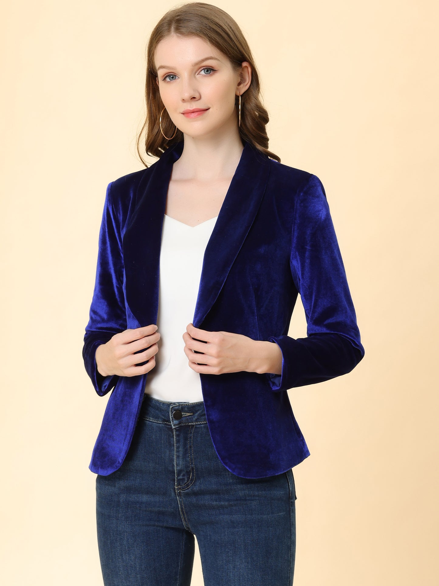 Women's Shawl Collar 1 Button Velvet Blazer (Available in Plus Size)