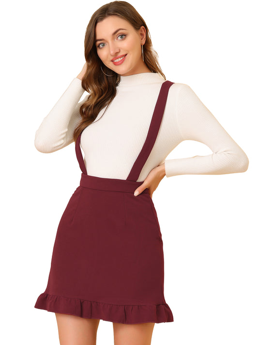 Women's Suspender Pinafore Dress Ruffle High Waist Overall Skirt