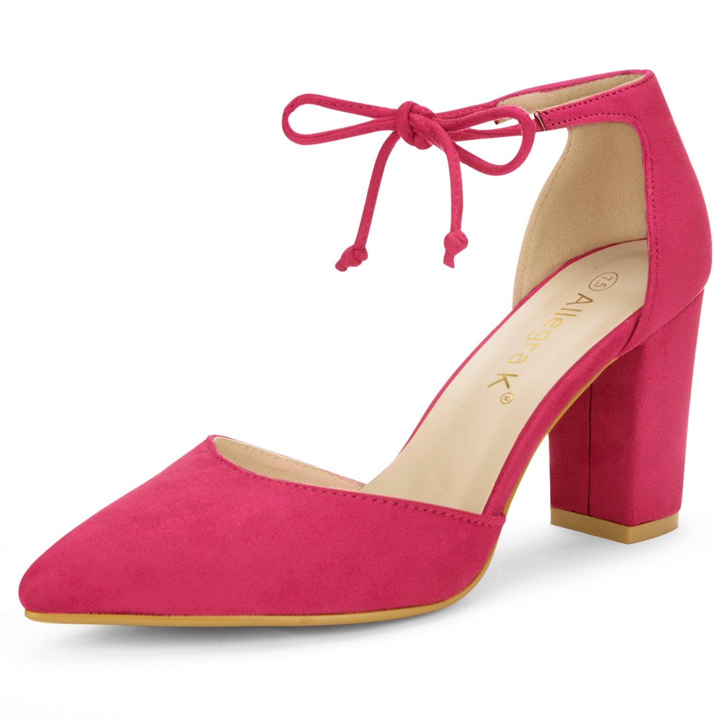 Zapatos de vestir con punta puntiaguda y tacón grueso con lazo en el tobillo para mujer