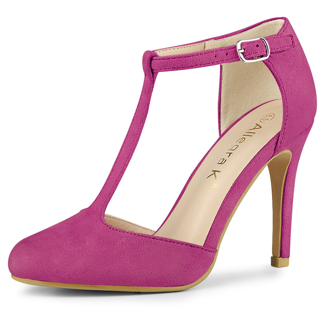 Women's Rounded Toe Stiletto Heel T-Strap Dress Pumps