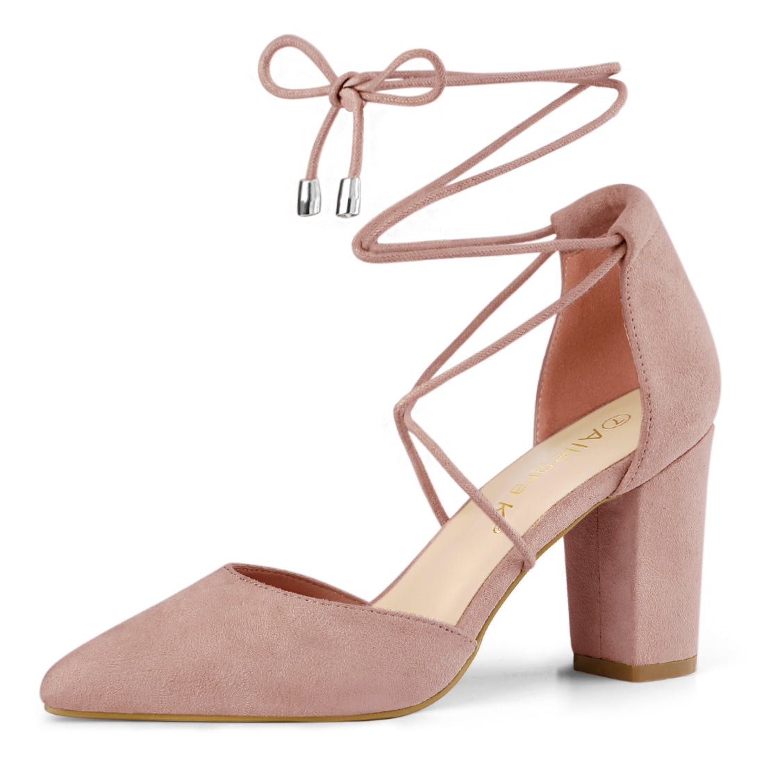 Zapatos de tacón grueso con cordones y punta puntiaguda para mujer