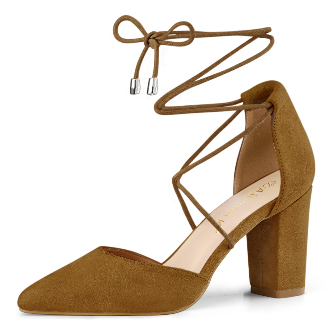 Zapatos de tacón grueso con cordones y punta puntiaguda para mujer