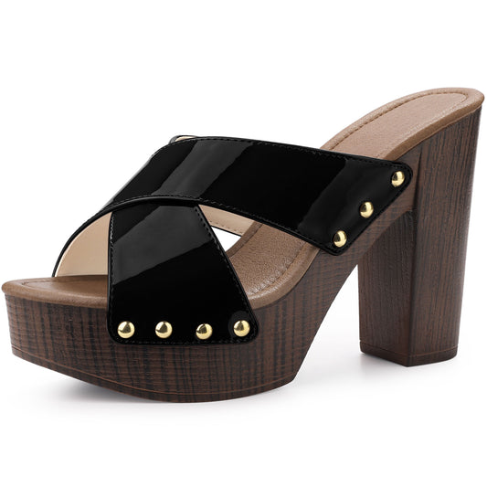 Sandalias de plataforma con tiras cruzadas y tacones gruesos para mujer