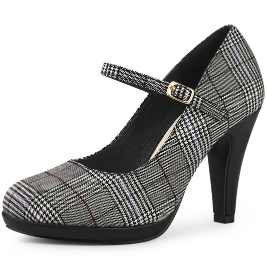 Women's Houndstooth Platform Stiletto Heels Mary Jane Pumps