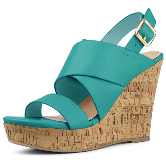 Sandalias de cuña con plataforma y tiras con decoración de madera para mujer