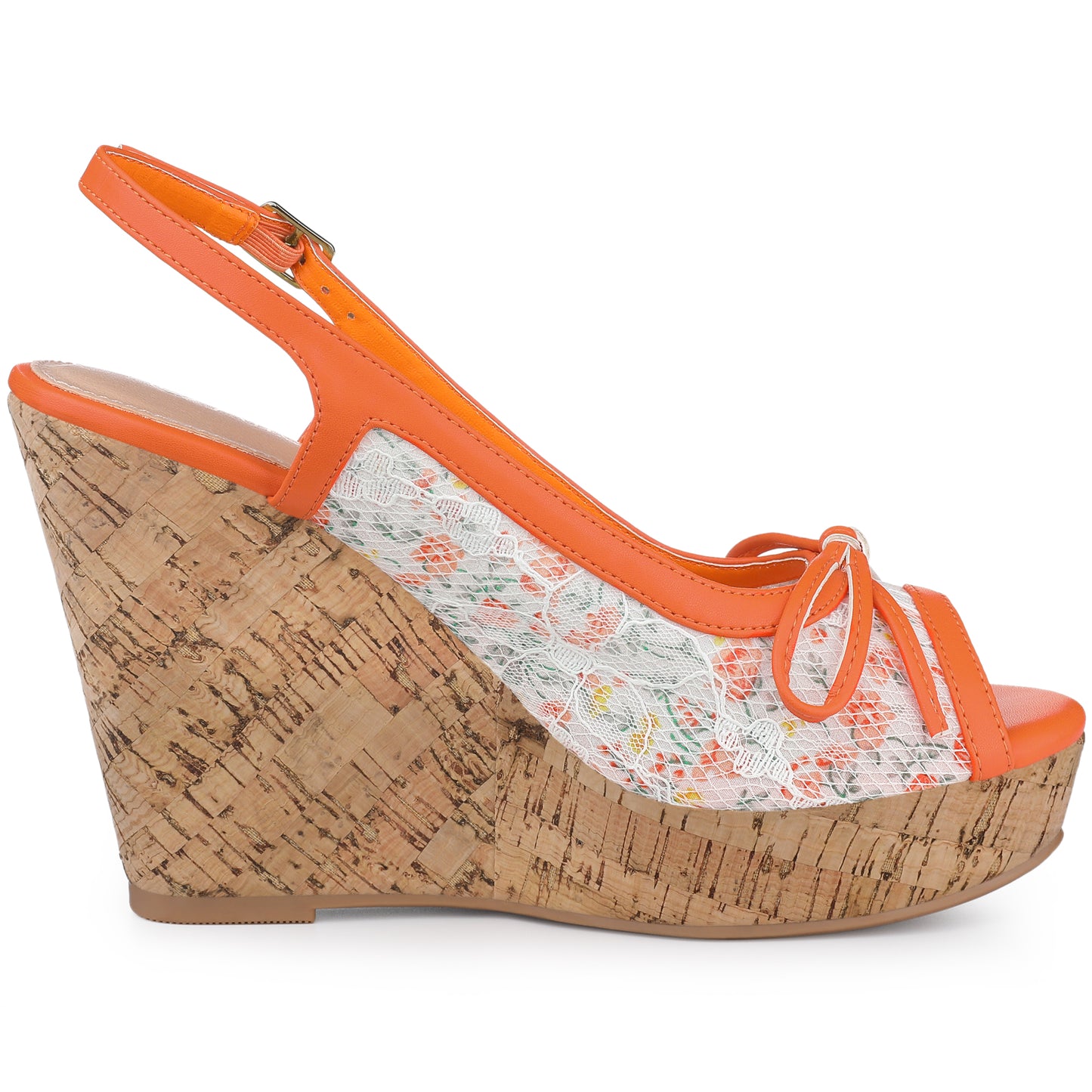 Women's Platform Heels Bow Lace Wedge Mustard Sandals