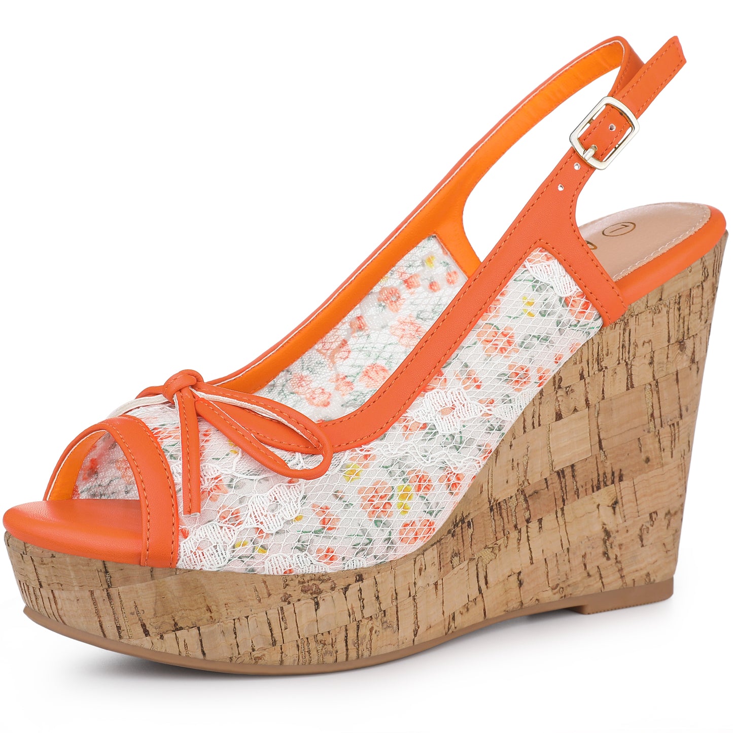 Women's Platform Heels Bow Lace Wedge Mustard Sandals