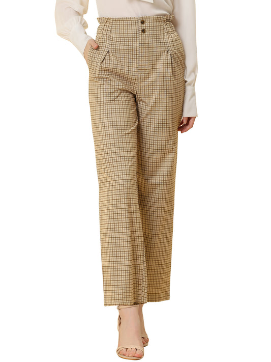 Women's High Waist Casual Plaid Tartan Straight Leg Long Pants
