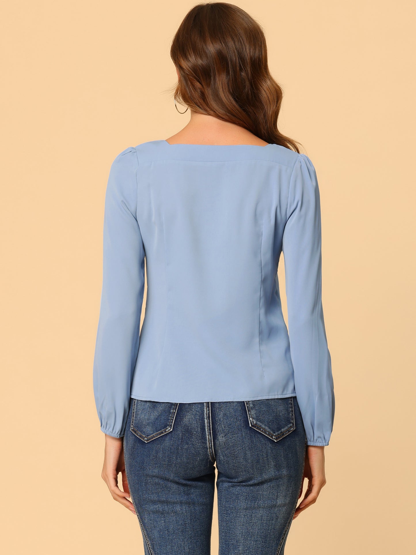 [PACK SALES] Women's 2 Pieces Pleated Front Casual Long Sleeve Square Neck Blouse