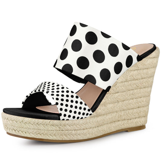Sandalias de cuña con plataforma y tacón de lunares para mujer