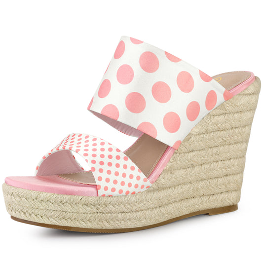 Sandalias de cuña con plataforma y tacón de lunares para mujer