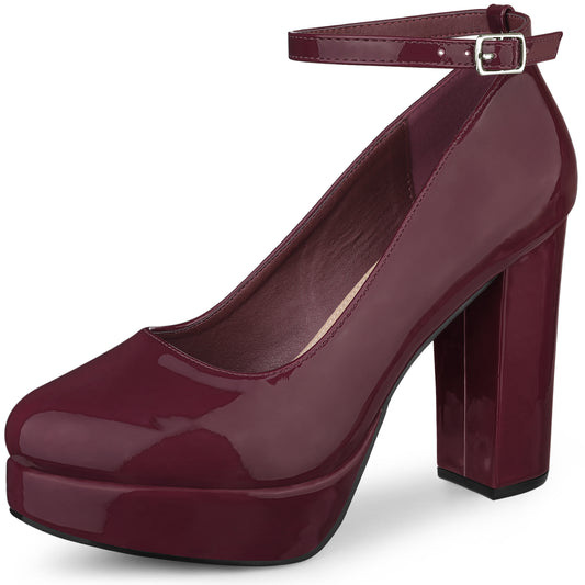 Zapatos Mary Jane de tacón grueso con plataforma y tira al tobillo para mujer