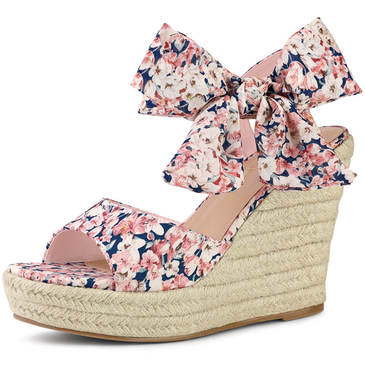 Sandalias de cuña con tira trasera y estampado floral para mujer