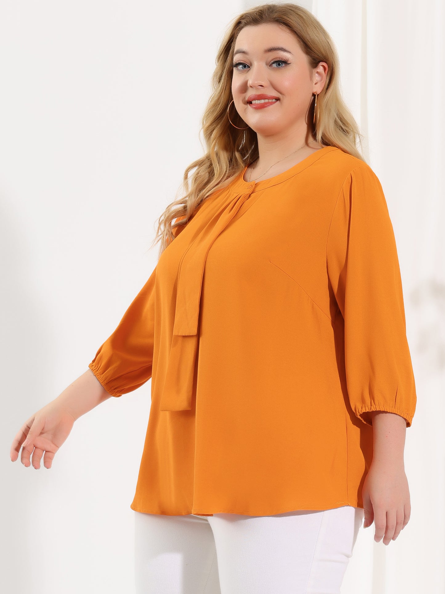 Women's Plus Size Work Round Neck Ruffle Chiffon Blouse Top