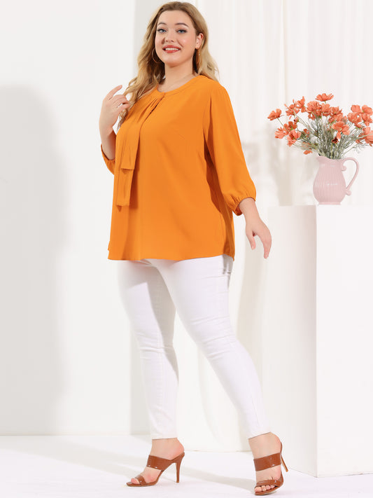 Women's Plus Size Work Round Neck Ruffle Chiffon Blouse Top