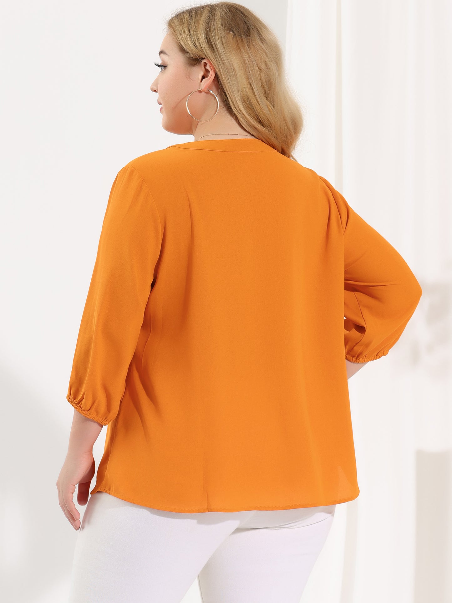 Women's Plus Size Work Round Neck Ruffle Chiffon Blouse Top