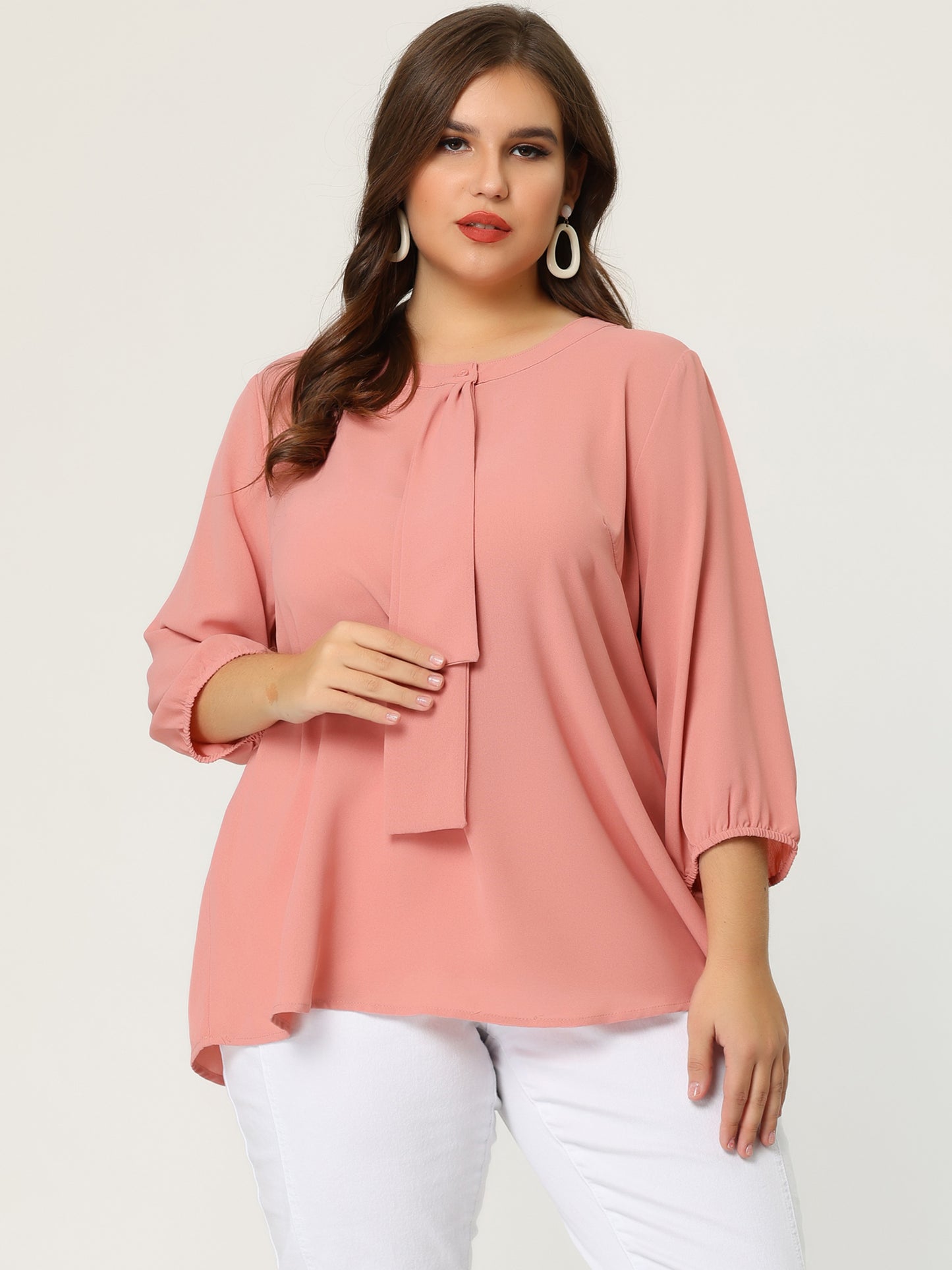 Women's Plus Size Work Round Neck Ruffle Chiffon Blouse Top