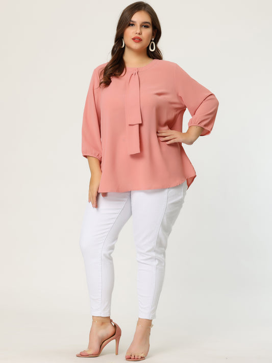 Women's Plus Size Work Round Neck Ruffle Chiffon Blouse Top