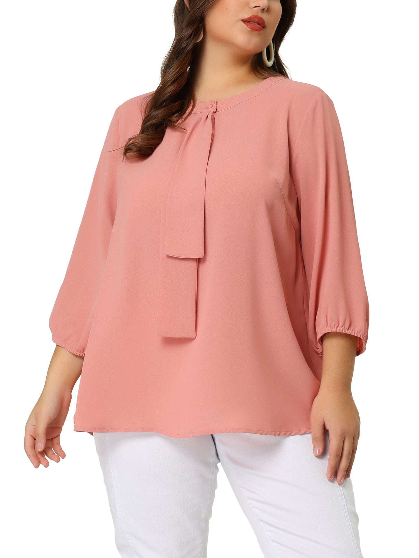 Women's Plus Size Work Round Neck Ruffle Chiffon Blouse Top