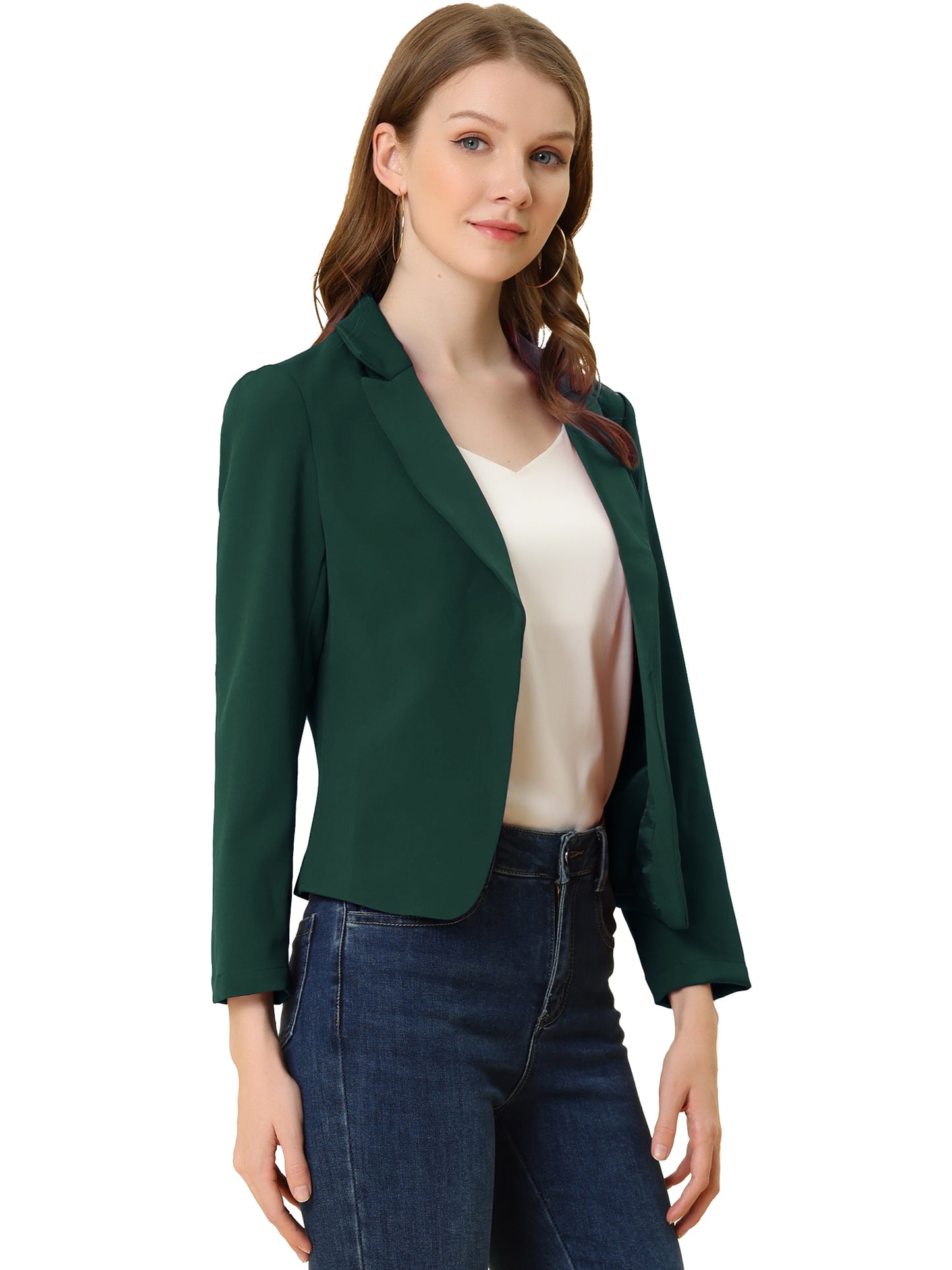 Women's Open Front Business Casual Lightweight Crop Blazer (Available in Plus Size)