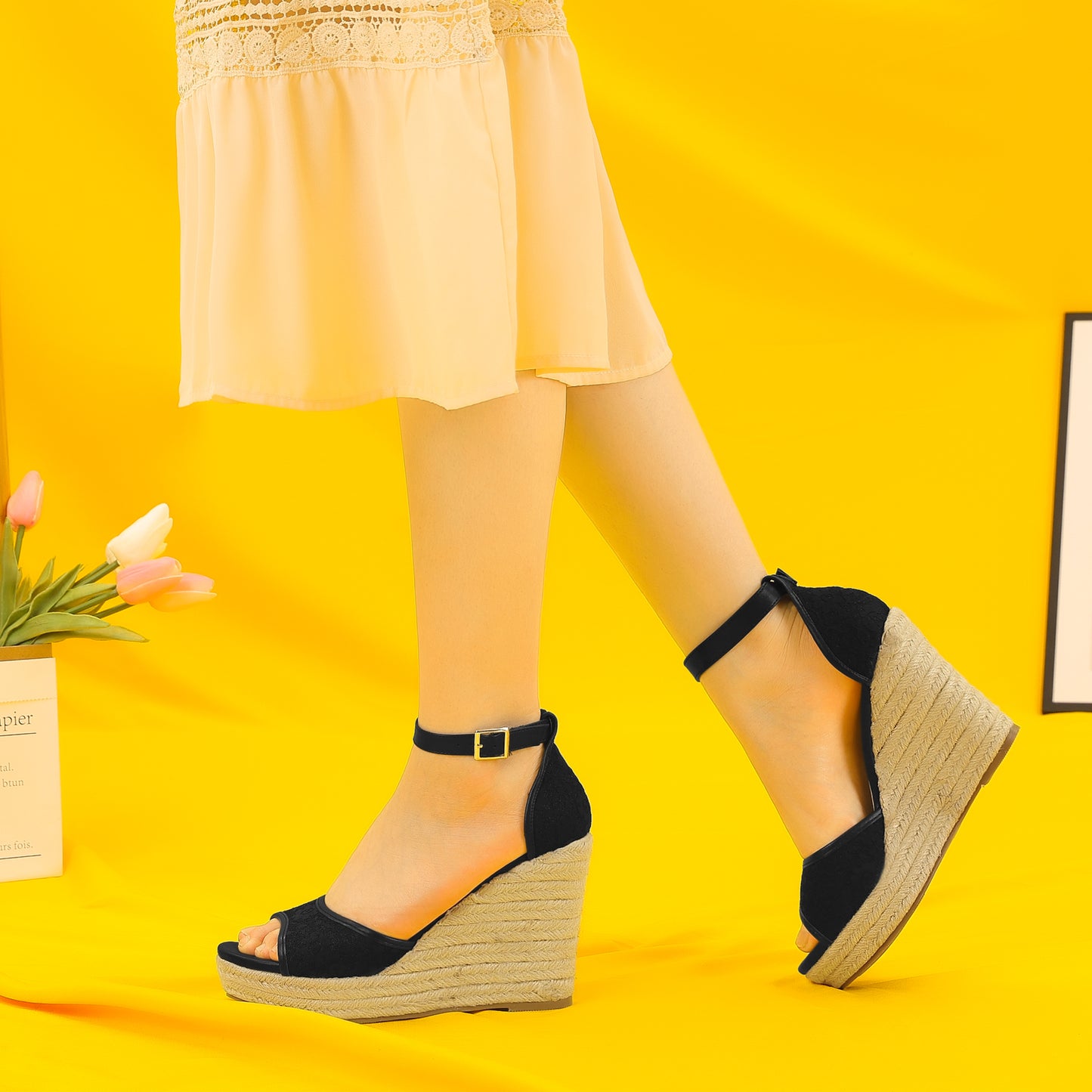 Women's Lace Platform Espadrilles Wedge Heels Sandals