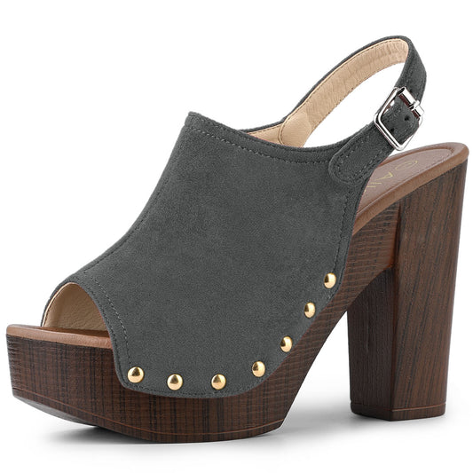Sandalias de tacón grueso con plataforma y tira trasera para mujer