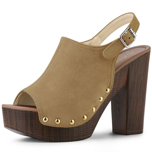 Sandalias de tacón grueso con plataforma y tira trasera para mujer