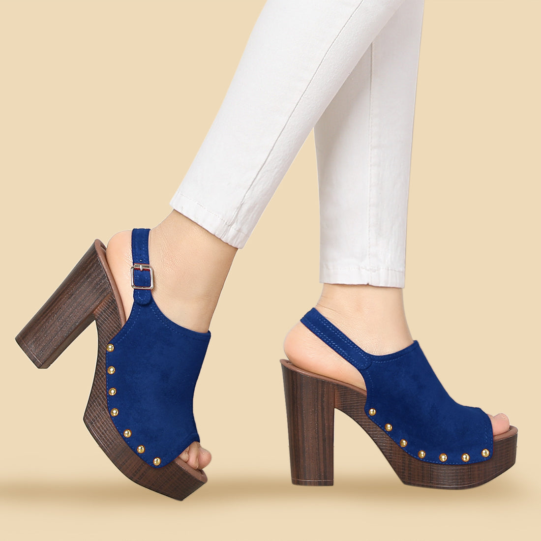 Sandalias de tacón grueso con plataforma y tira trasera para mujer