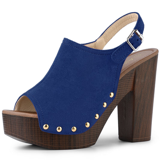 Sandalias de tacón grueso con plataforma y tira trasera para mujer